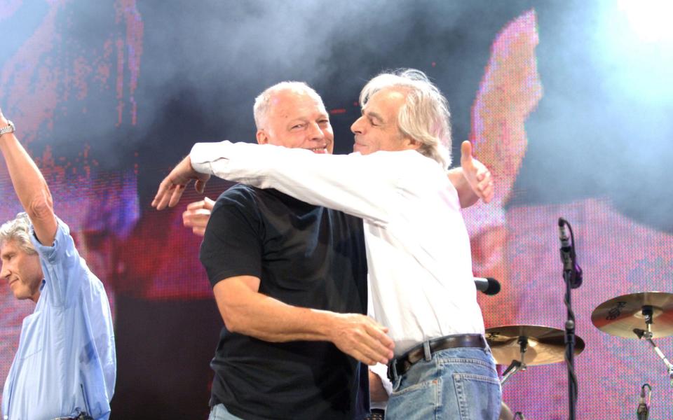 David Gilmour and Rick Wright on stage in Hyde Park, 2005 - Getty