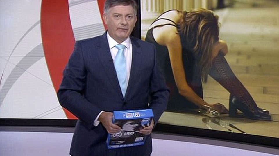 BBC presenter Simon McCoy accidently picked up a ream of paper instead of his iPad and then just 'went with it'. Source: BBC