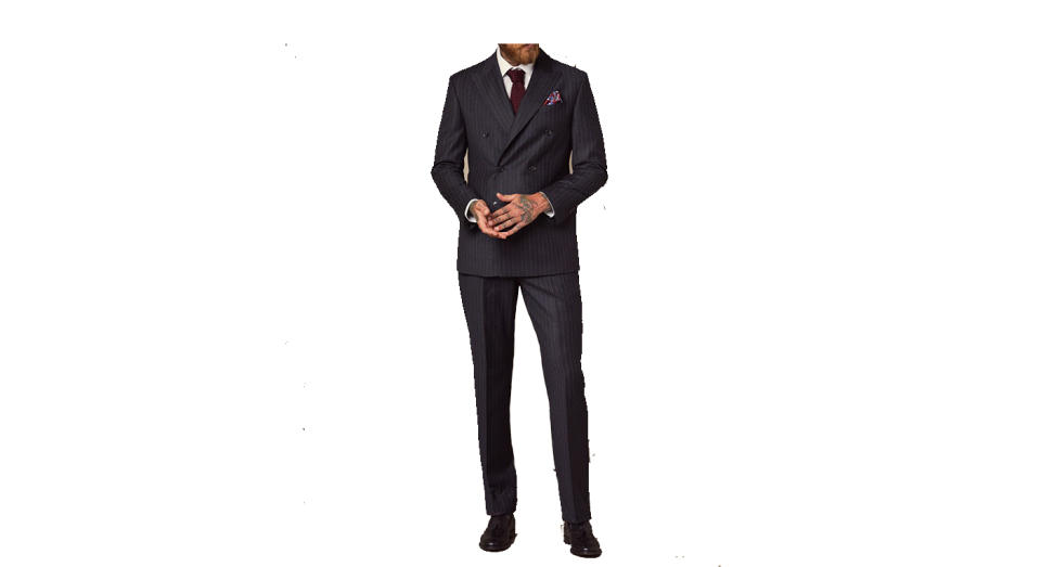 Men’s Charcoal Chalk Stripe Tailored Fit Double Breasted Italian Suit 