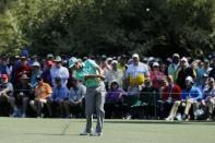 Sergio Garcia of Spain hits one of his four approach shots to the 15th green during first round play of the 2018 Masters golf tournament at the Augusta National Golf Club in Augusta, Georgia, U.S., April 5, 2018. REUTERS/Mike Segar