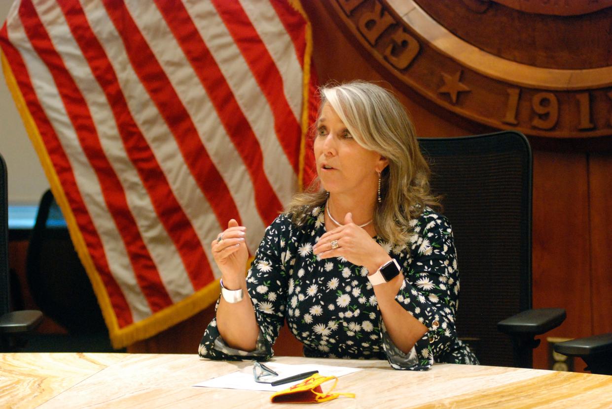 New Mexico governor Michelle Lujan Grisham speaks at a news conference in Santa Fe, New Mexico.