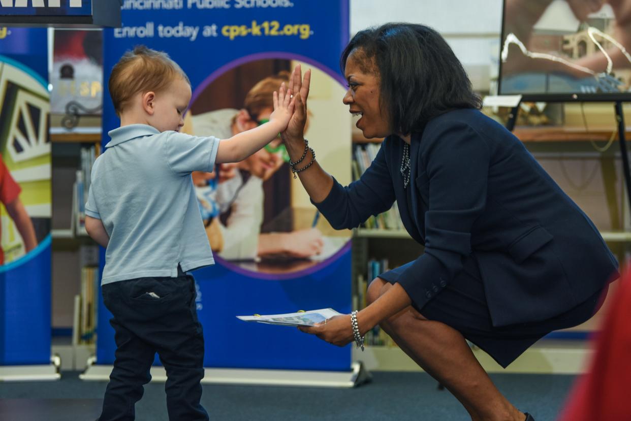 Cincinnati Public Schools' new Superintendent, Iranetta Wright visits John P. Parker school to meet with students and staff and hold a press conference on Friday, March 11, 2022.