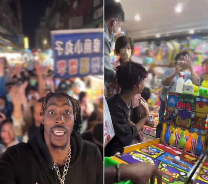 魔獸在桃園某夜市大啖台灣小吃，NBA巨星駕到立刻讓現場擠爆。（圖／翻攝自霍華德IG）