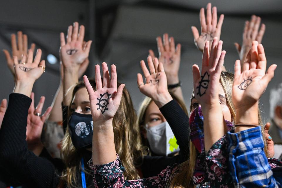 Youth Climate Activists protest against fossil fuels at last year's COP26 world climate change talks in Glasgow, Scotland.