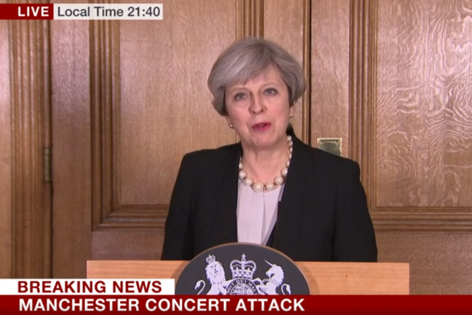 Theresa May announced the UK terror threat has been raised to 'critical' (BBC)