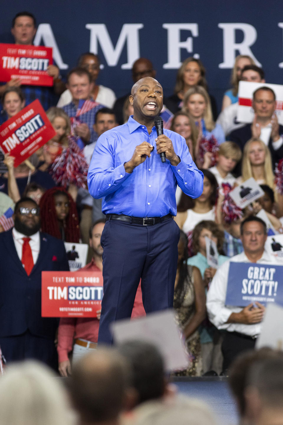 Republican presidential candidate Tim Scott delivers his speech announcing his candidacy for president of the United States on the campus of Charleston Southern University in North Charleston, S.C., Monday, May 22, 2023. (AP Photo/Mic Smith)