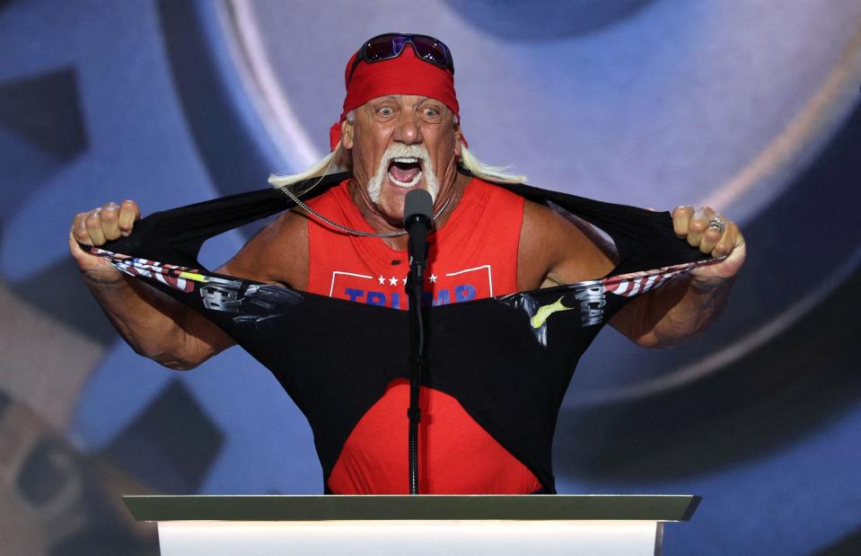 El exluchador profesional Hulk Hogan durante su intervención en la Convención Nacional Republicana en Milwaukee, Wisconsin, el 18 de julio de 2024.