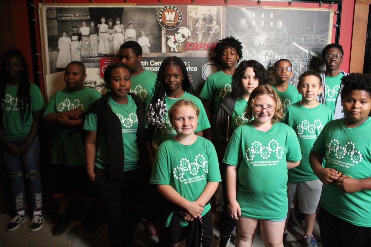 Students from the Mansfield area attended the Richland County Manufacturing Camp this week. Here the group of students pose for a picture at the unveiling of their community project at the Ohio State Reformatory.