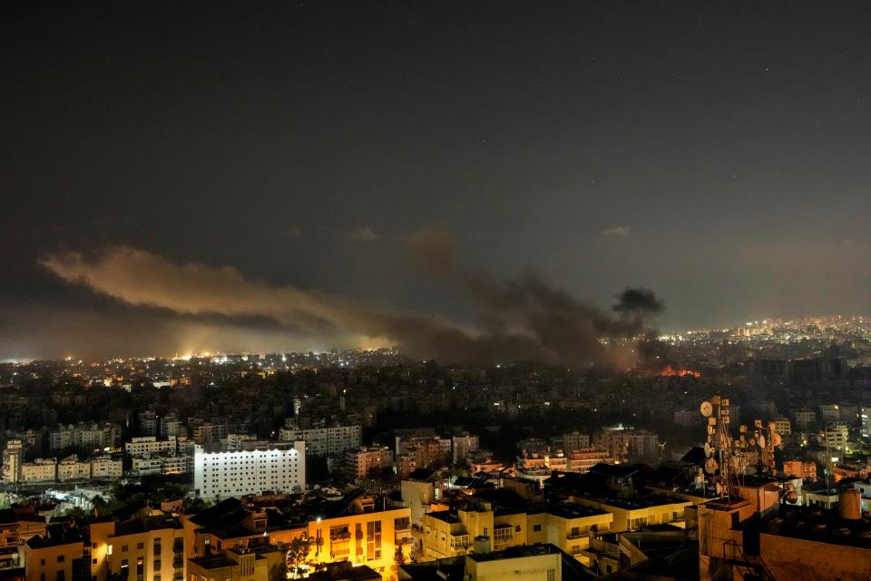 Smoke rises after Israeli airstrikes in Dahiyeh, Beirut, Lebanon, Saturday (AP)