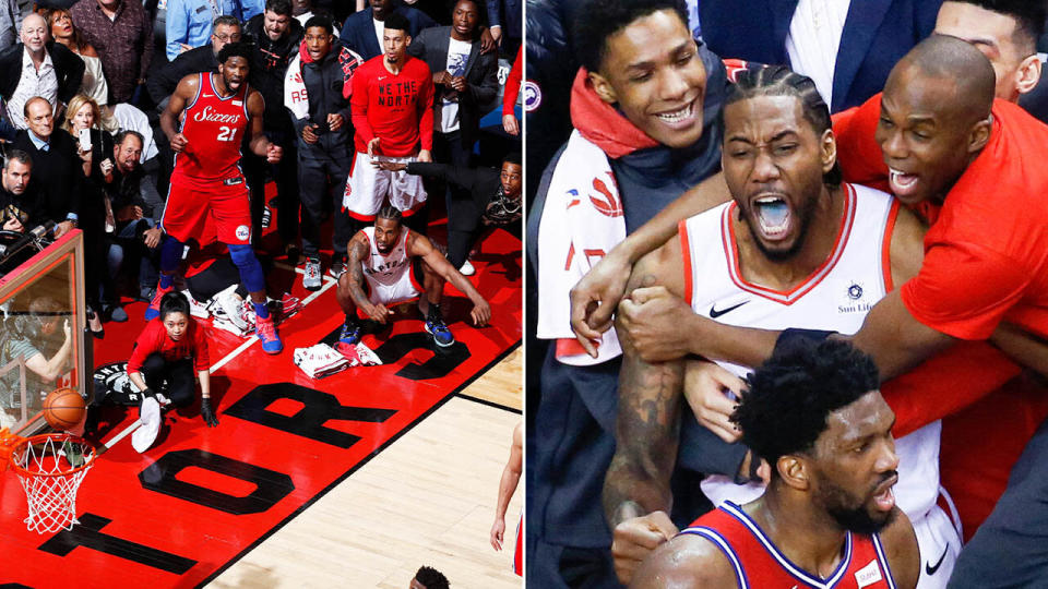 Stunning images capture the moment Toronto's Kawhi Leonard's game-winning shot against the Philadelphia 76ers drops. Pictures: Getty Images