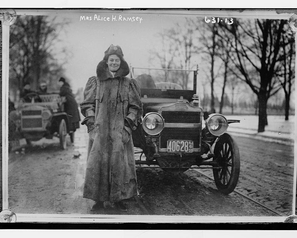 Mrs. Alice H. Ramsey, standing beside her auto