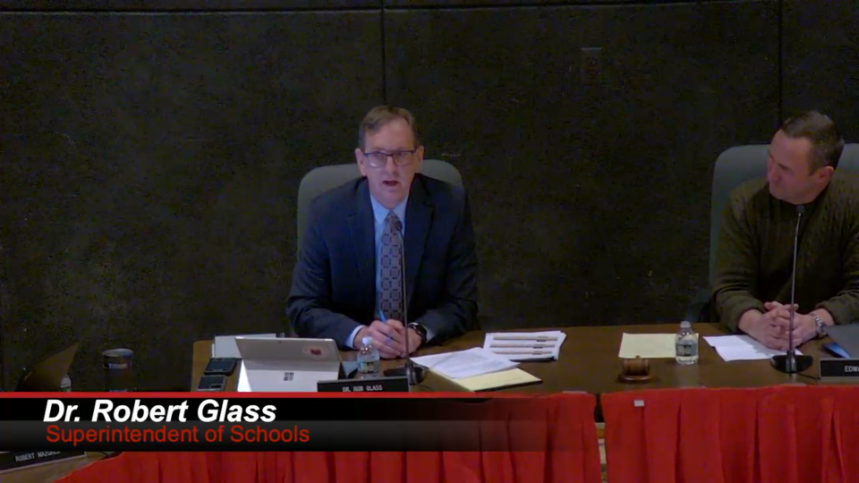 Bedford Superintendent Robert Glass speaks at Wednesday's school board meeting.