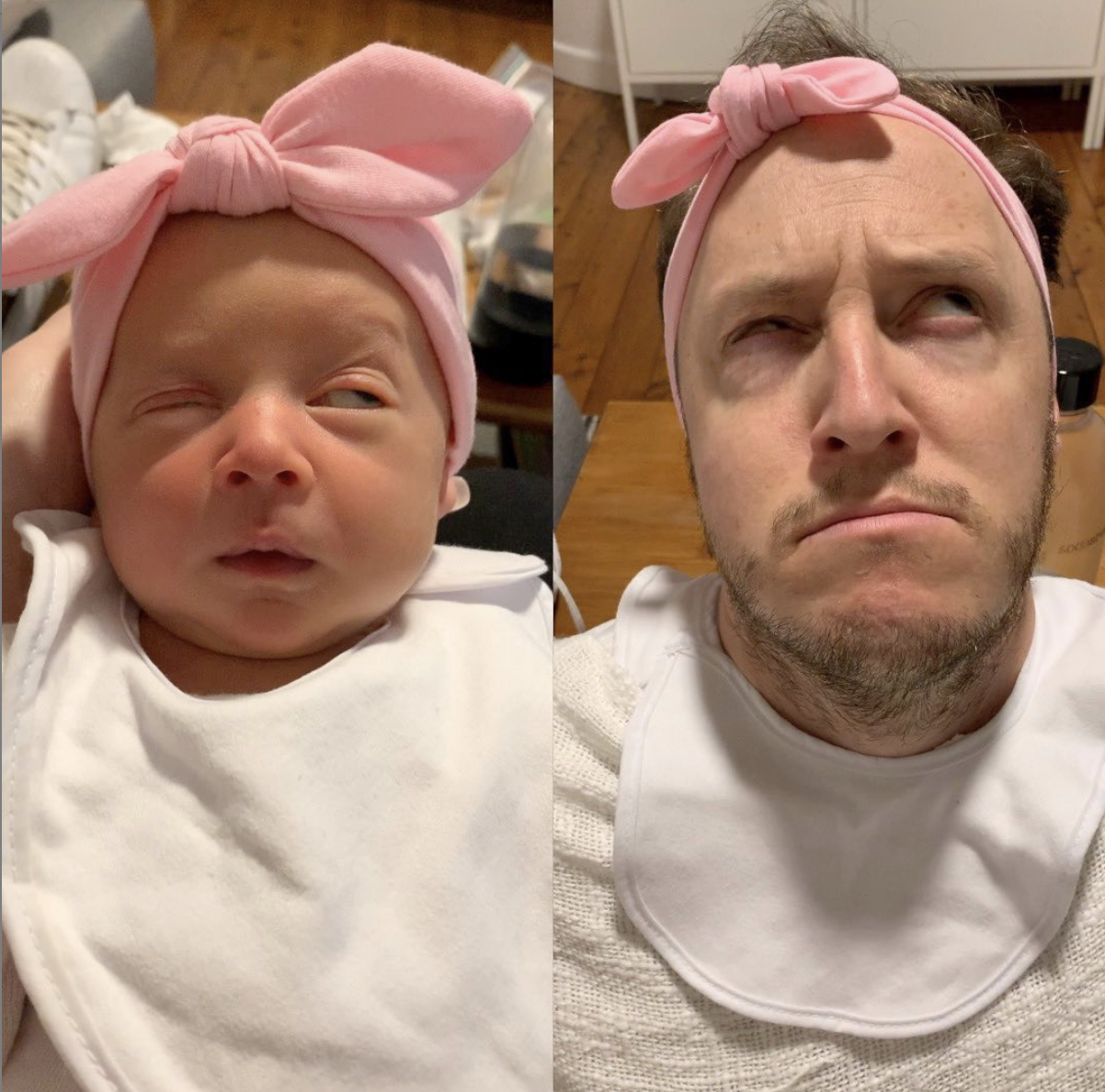 Josh Hawkins, an Australian dad and comedian, is going viral for imitating his newborn daughter. (Photo: Instagram/Hi Josh)