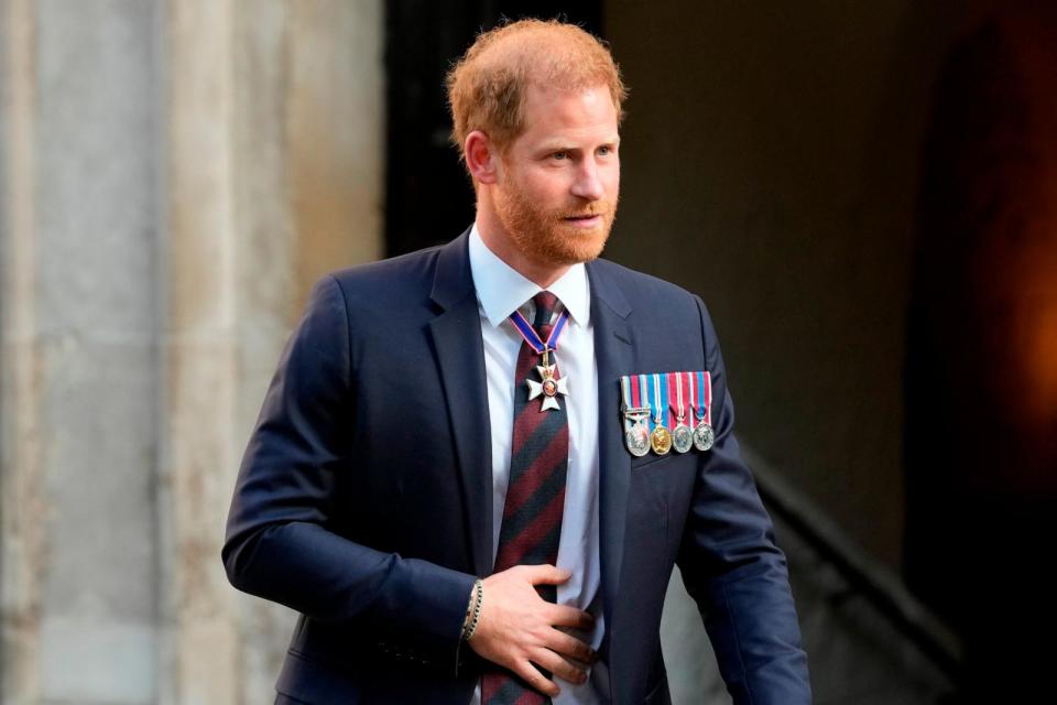 PHOTO: Prince Harry leaves after attending an Invictus Games Foundation 10th Anniversary Service of Thanksgiving at St Paul's Cathedral in London, May 8, 2024.  (Kirsty Wigglesworth/AP)