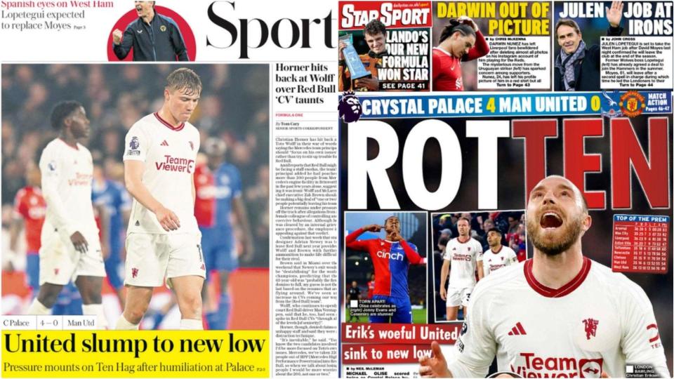 Newspaper reaction to Crystal Palace 4-0 Man Utd