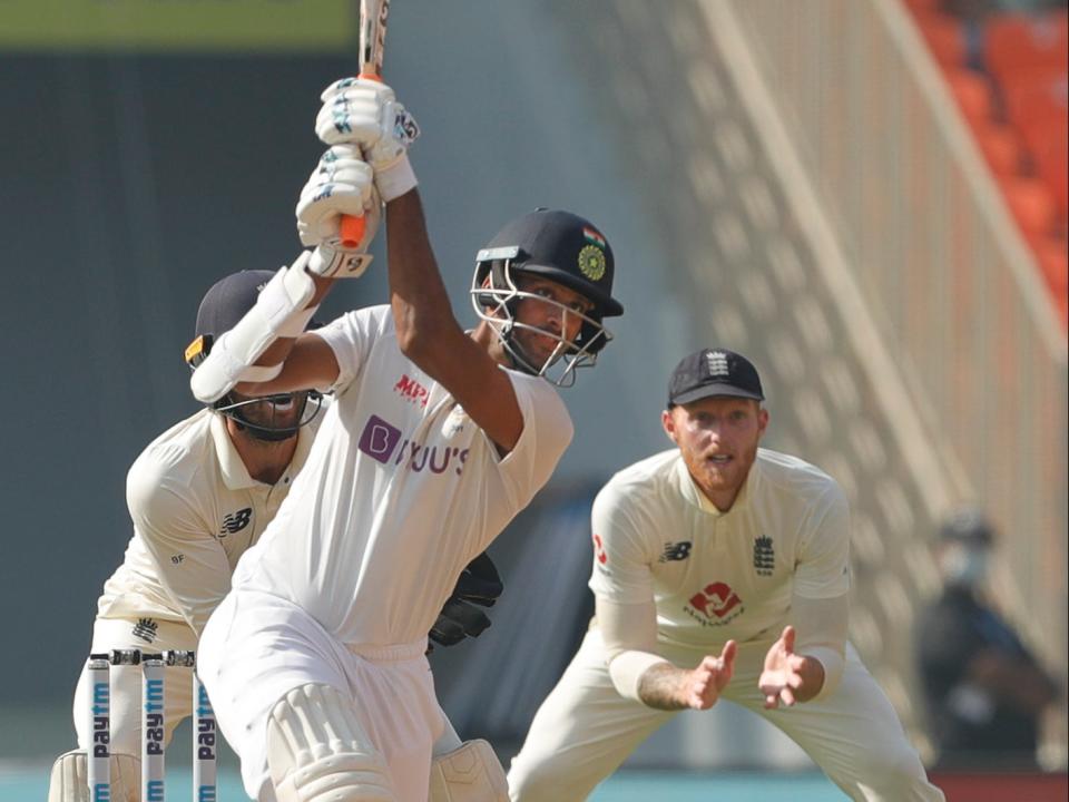 Washington Sundar of India scoring a boundary on day three of the fourth Test against England (BCCI)
