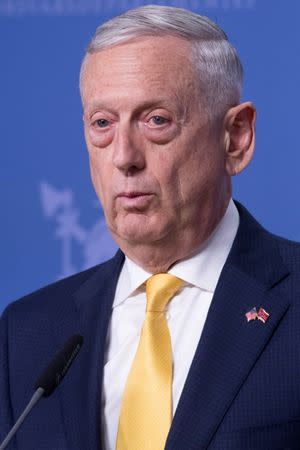 U.S. Secretary of Defence James Mattis addresses a press conference at the Ministry of Defence in Olso, Norway, July 14, 2018. Jim Watson/Pool via REUTERS