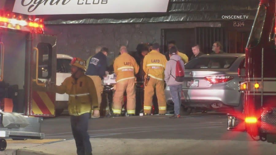 Paramedics respond to a shooting outside strip club in North Hills March 7, 2022. (Onscene.TV)