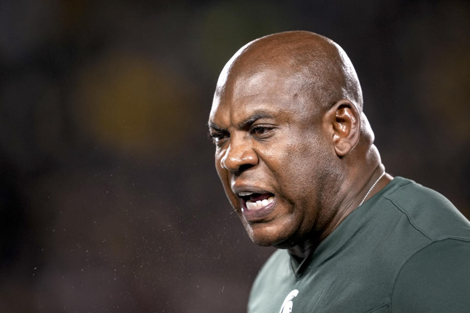 ANN ARBOR, MICHIGAN - OCTOBER 29: Head coach Mel Tucker of the Michigan State Spartans reacts against the Michigan Wolverines during the first quarter at Michigan Stadium on October 29, 2022 in Ann Arbor, Michigan. (Photo by Nic Antaya/Getty Images)