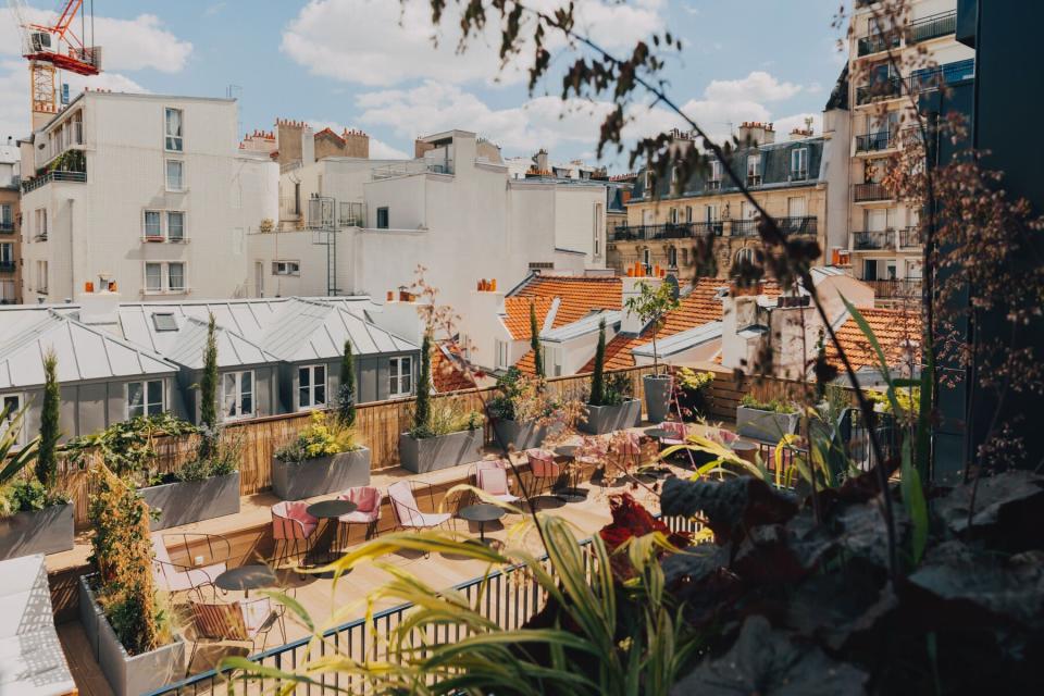 Hotel Wallace, interior stylings and exterior rooftop view. Chic design.