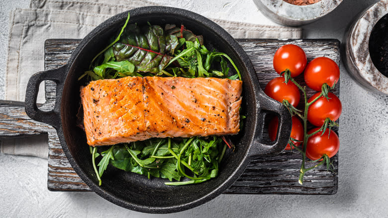 Salmon cooking in a pot