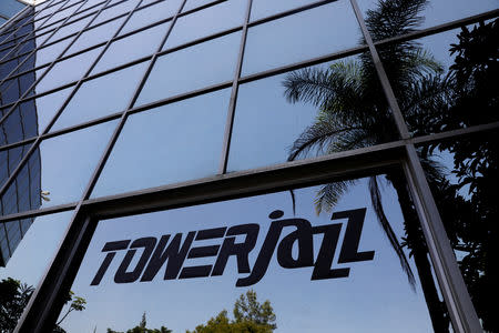 FILE PHOTO - The logo of Israeli chipmaker TowerJazz is seen at their offices in Migdal HaEmek, northern Israel September 13, 2017. REUTERS/Ronen Zvulun/File Photo