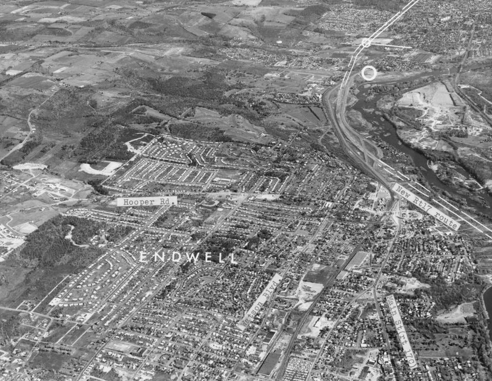 An aerial view showing Endwell, named for Wendell Endicott.
