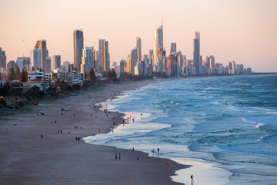 Surfers Paradise beach in Queensland as scientists predict climate change to disappear by 2100.