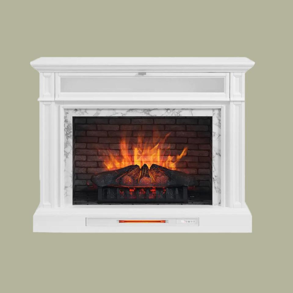 Keighley 52 in. Freestanding Faux Marble Surround Electric Fireplace TV Stand in White