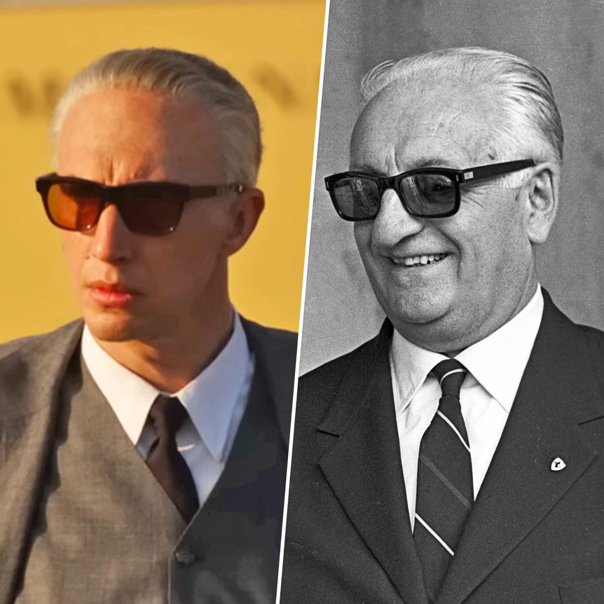 Adam Driver / Enzo Ferrari (YouTube / Getty Images)