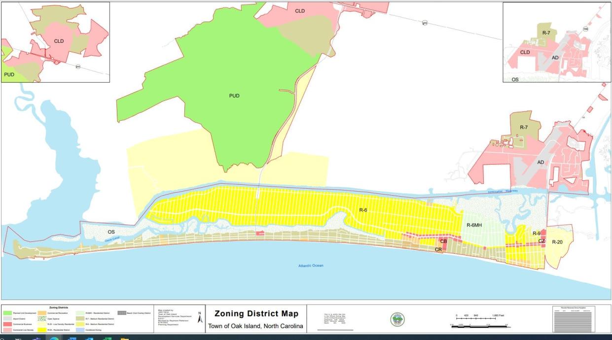 The area show in green is the Williamson tract, which the Oak Island Town Council voted to re-zone as a Planned Unit Development (PUD) in March 2022.