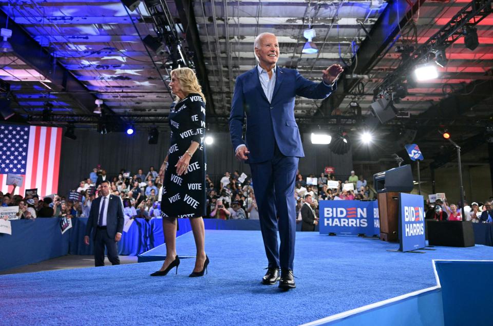 Jill Biden, Joe Biden, presidential debate, suede pumps, Christian Siriano, rally, North Carolina