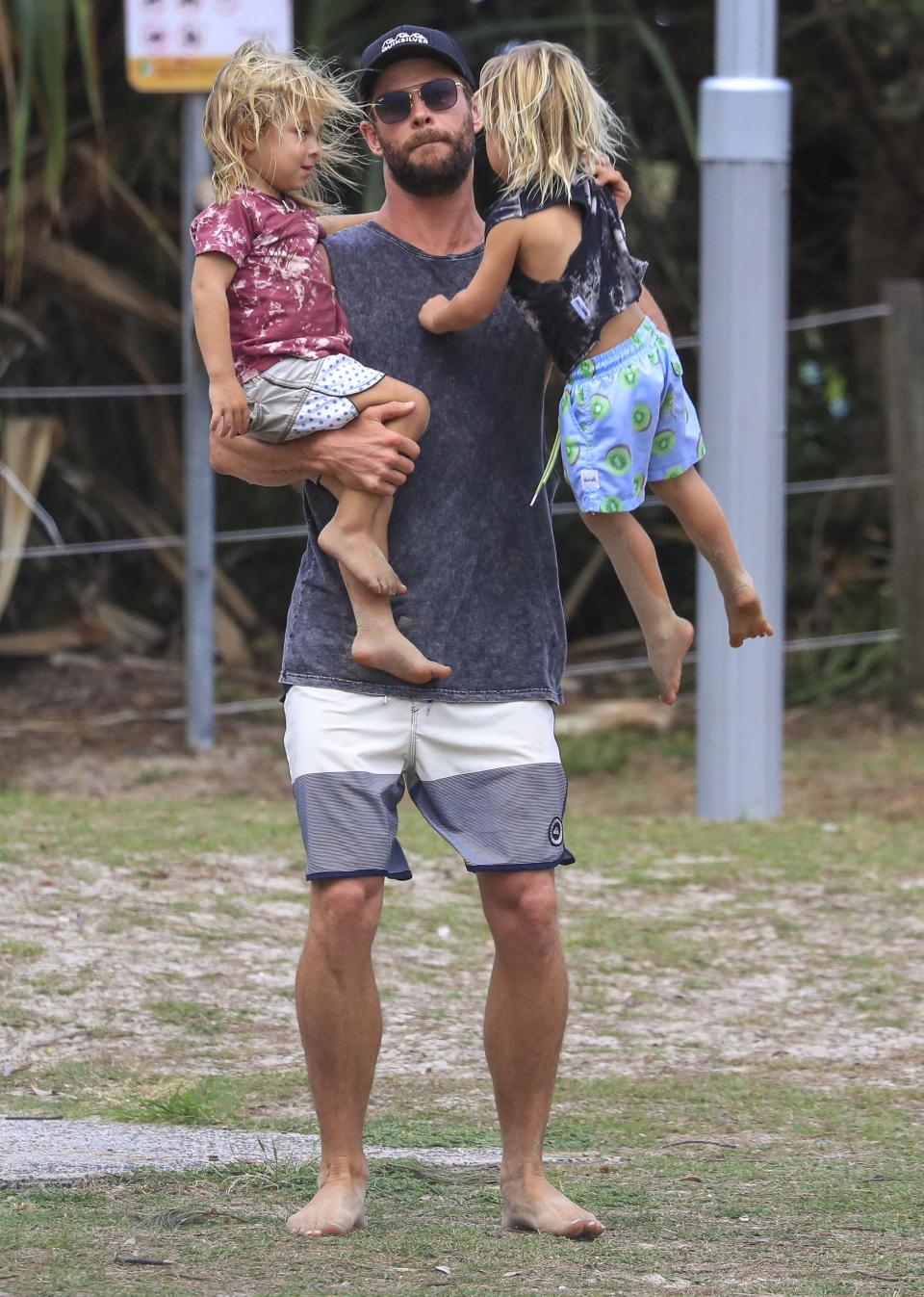 Hot dad alert: Chris Hemsworth and twins enjoy a boy's day out