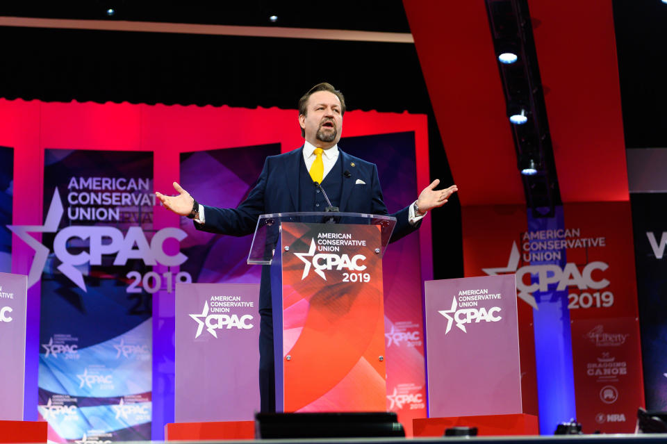 While at the White House, Sebastian Gorka delivered what one Army officer called a "tirade" about the dangers of Islam to serving troops. He's still being feted by the GOP at events like the Feb. 28, 2019, Conservative Political Action Conference. (Photo: SOPA Images via Getty Images)