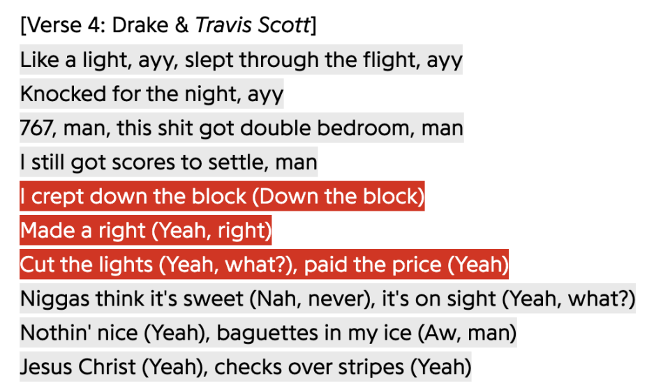 Some lyrics to Sicko Mode