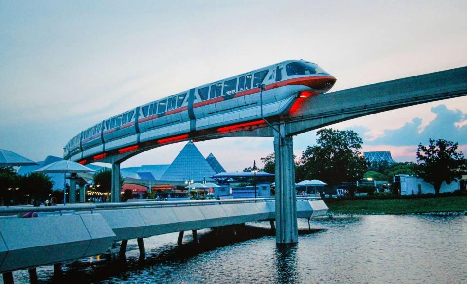 The monorail travels through Walt Disney World's EPCOT.
