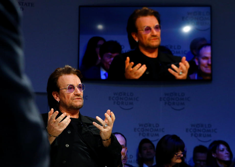 Bono at a Davos event. Photo: REUTERS/Arnd Wiegmann