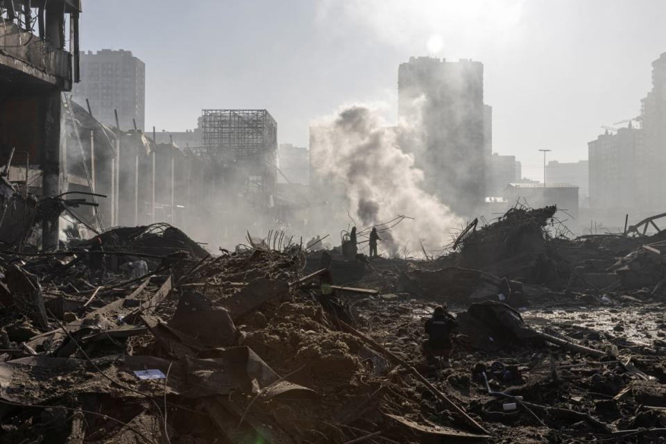 <div class="inline-image__caption"><p>General view of the site of a bombing at a shopping center as Russia's invasion of Ukraine continues, in Kyiv, Ukraine March 21, 2022. </p></div> <div class="inline-image__credit">Marko Djurica/Reuters</div>