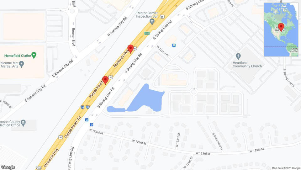 A detailed map that shows the affected road due to 'Broken down vehicle on eastbound I-35 in Olathe' on October 15th at 7:46 p.m.