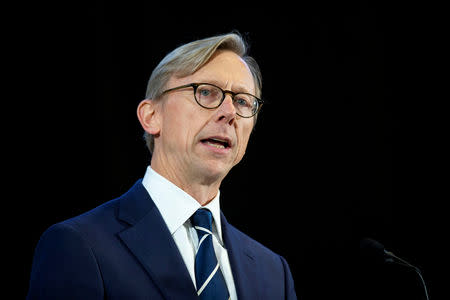 FILE PHOTO: Brian Hook, U.S. Special Representative for Iran, speaks about potential Iranian threats during a news conference in Washington, U.S., November 29, 2018. REUTERS/Al Drago/File Photo