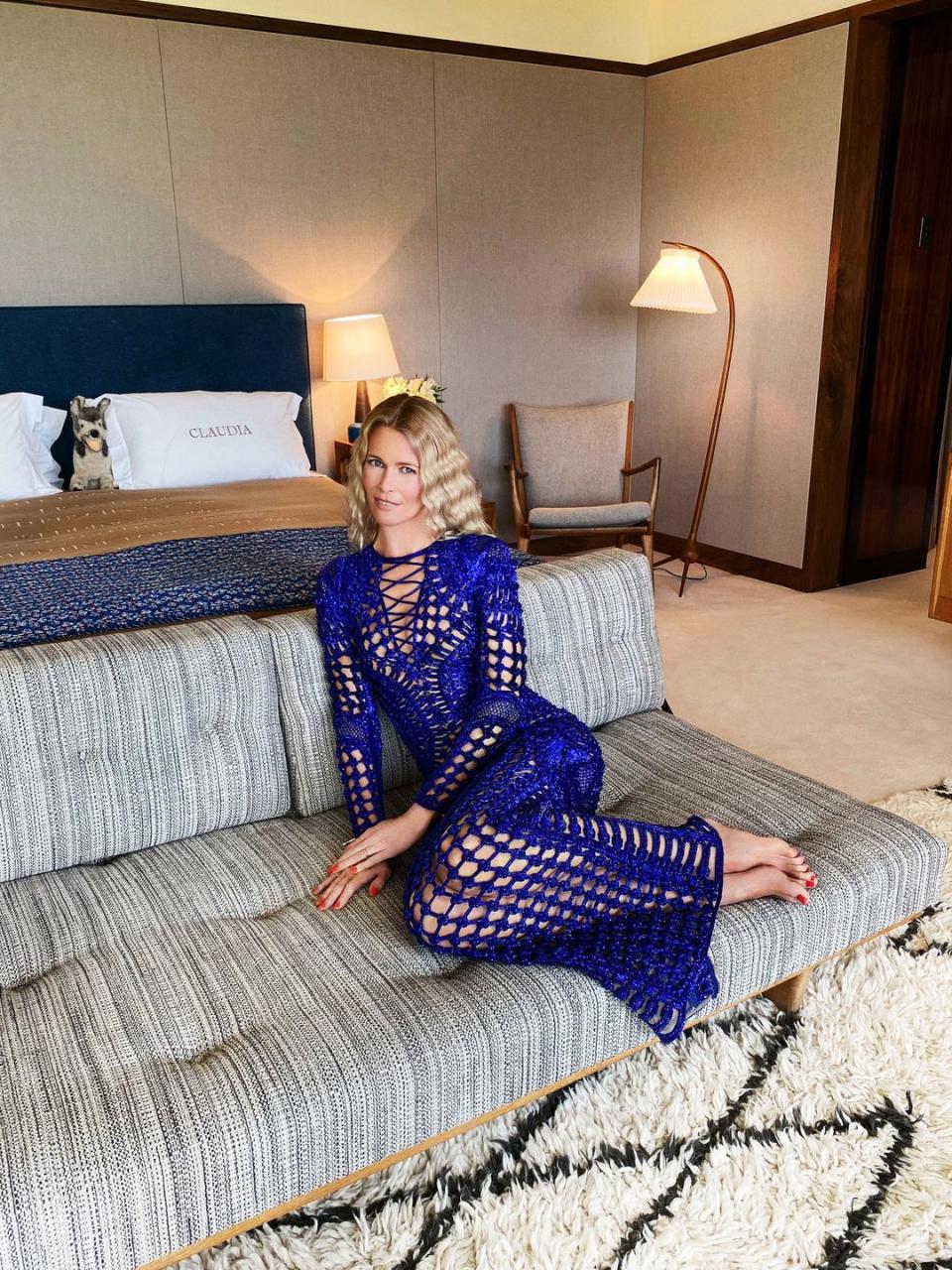 <p>"The first time I met Olivier Rousteing was on a rainy Sunday in uptown New York for the Balmain SS16 campaign shot by Steven Klein. It was a great shoot and I loved working with him, so I was so excited to have my favourite dress from that collection, which I’m wearing here, re-issued and handmade in electric blue crystals to celebrate my 50th birthday. I have great memories of that shoot and I loved working with Olivier. I love his unique combination of boyish charm and prodigious talent. He marries professionalism and a quiet, calm confidence with hard work, ambition and sincerity. He’s also very funny and his positive energy and his enthusiasm is infectious. Other brands such as Dolce & Gabbana, Isabel Marant and Versace, as well as Bamford, Barbie, Frame and Lucie Kaas have also released limited-edition and one-off pieces in celebration of my birthday, launching this September and October. From a taste and style perspective to a shared ethos on embracing age, health and wellbeing, all these brands are very special to me, so I’m thrilled. Select items and sales will go towards a number of charities, from Unicef, for whom I’m a UK Ambassador, to Heads Together and Humanitas Ricercas."<br></p><p>Claudia wears a dress by Balmain, reissued specially for her 50th birthday.</p>
