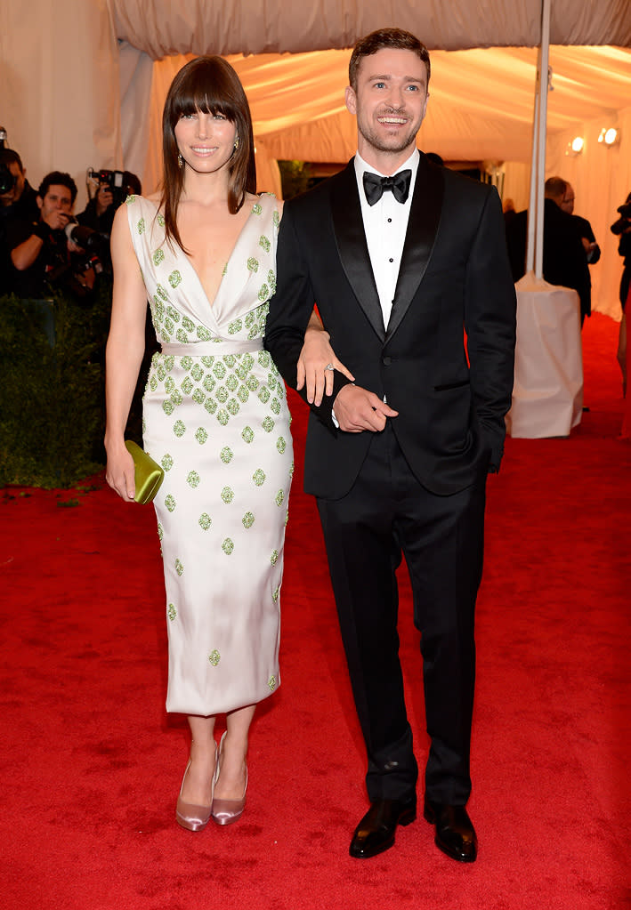 Jessica Biel and Justin Timberlake attend the 2012 Costume Institue Gala at the Metropolitan Museum of Art in New York City, NY on May 8, 2012.