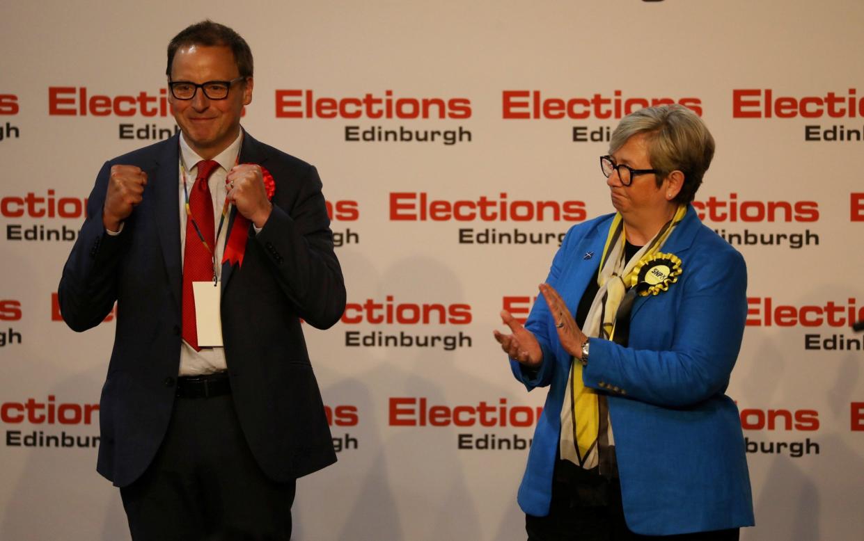 Joanna Cherry congratulates Scott Arthur, who won her Edinburgh South West seat for Labour at the general election