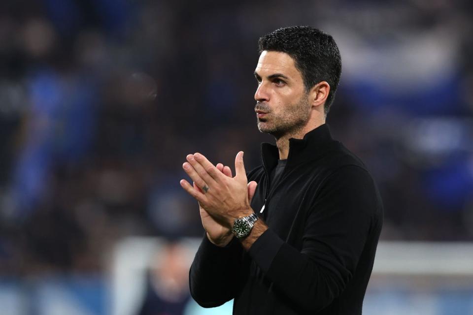 Mikel Arteta applauds his team after drawing with Atalanta (PA)