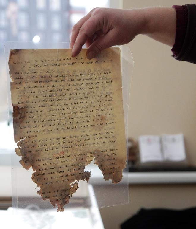 One of thousands of Yiddish and Hebrew manuscripts being archived in Vilnius after spending the Soviet era stored in a church basement