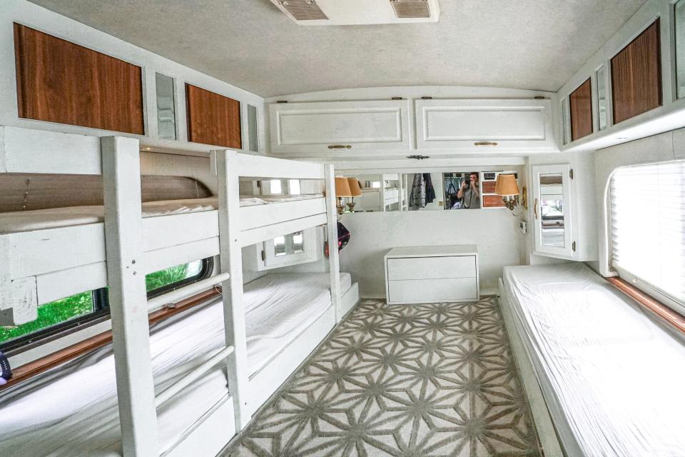 the renovated children's bedroom with bunks in the walker family RV