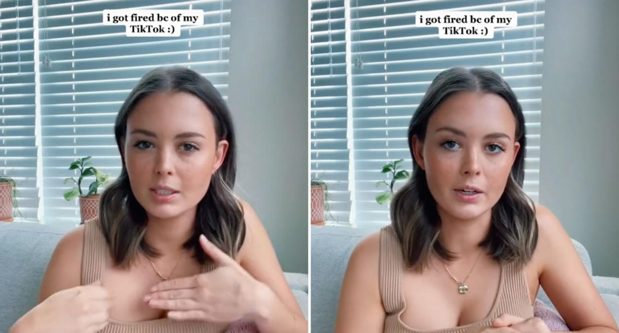 Lexi Larson was fired from her job after she used her platform to talk about pay transparency. Source: TikTok/itslexilarson