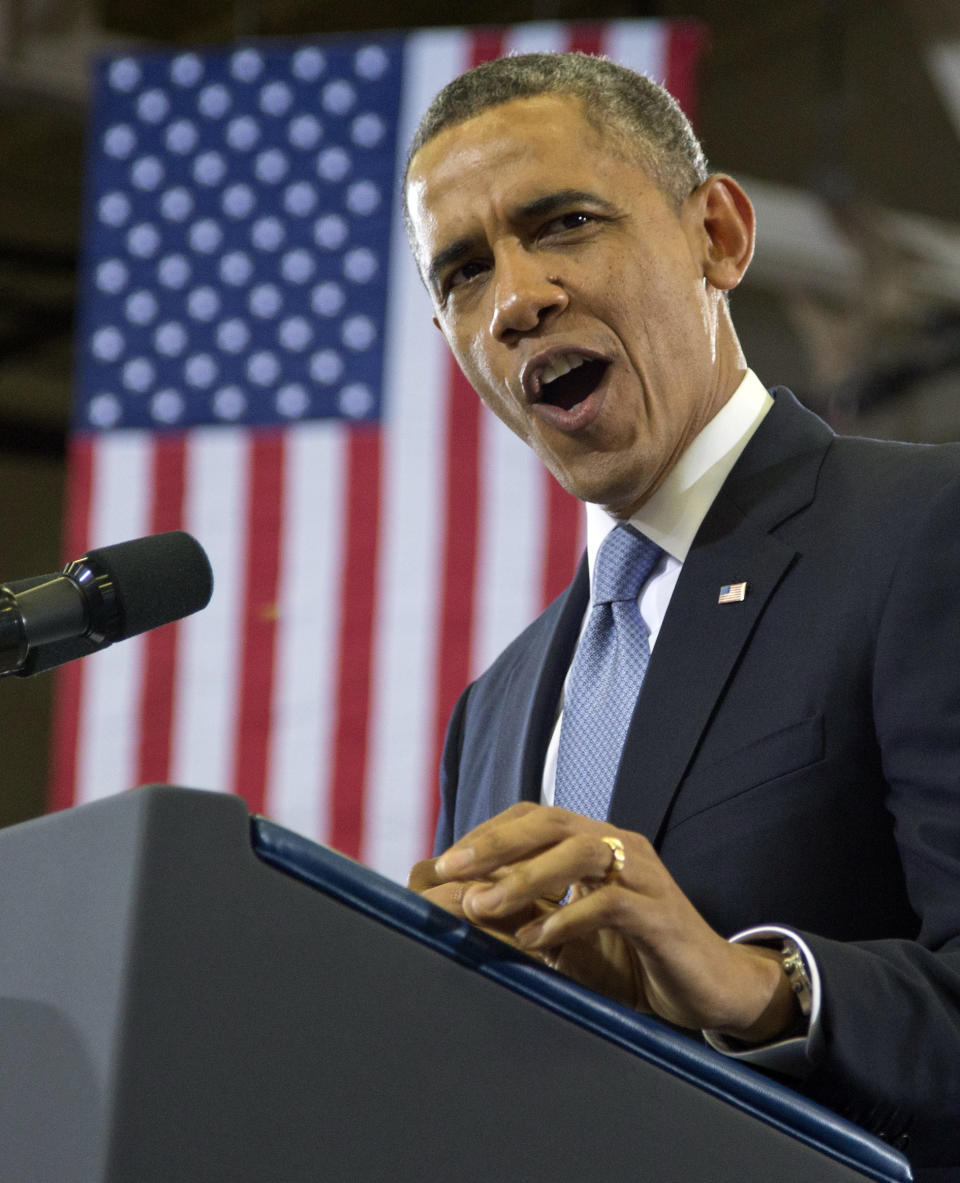 President Barack Obama speaks at McGavock High School, Thursday, Jan. 30, 2014, in Nashville, Tenn., about education. President Obama also talked about a fatal shooting involving two students at the school earlier this week. This trip is part of a four-stop tour President Barack Obama is making to expand on themes from his State of the Union address. (AP Photo)