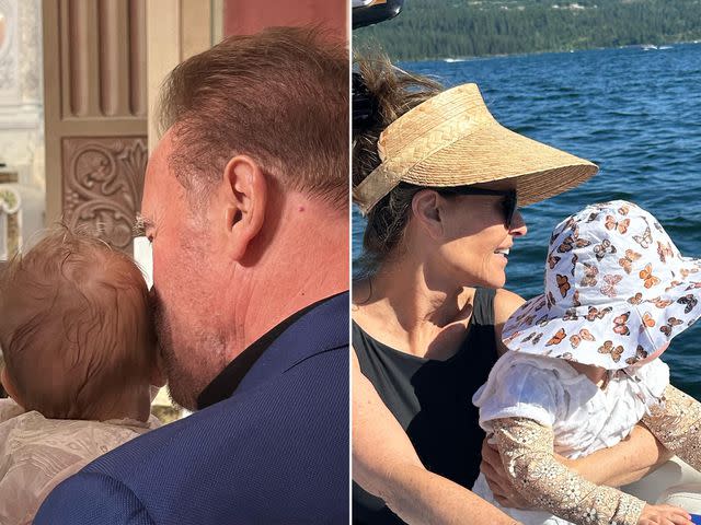 <p>Katherine Schwarzenegger Instagram</p> Left: Arnold Schwarzenegger and his granddaughter Eloise Schwarzenegger Pratt. Right: Maria Shriver and her granddaughter Eloise Schwarzenegger Pratt.