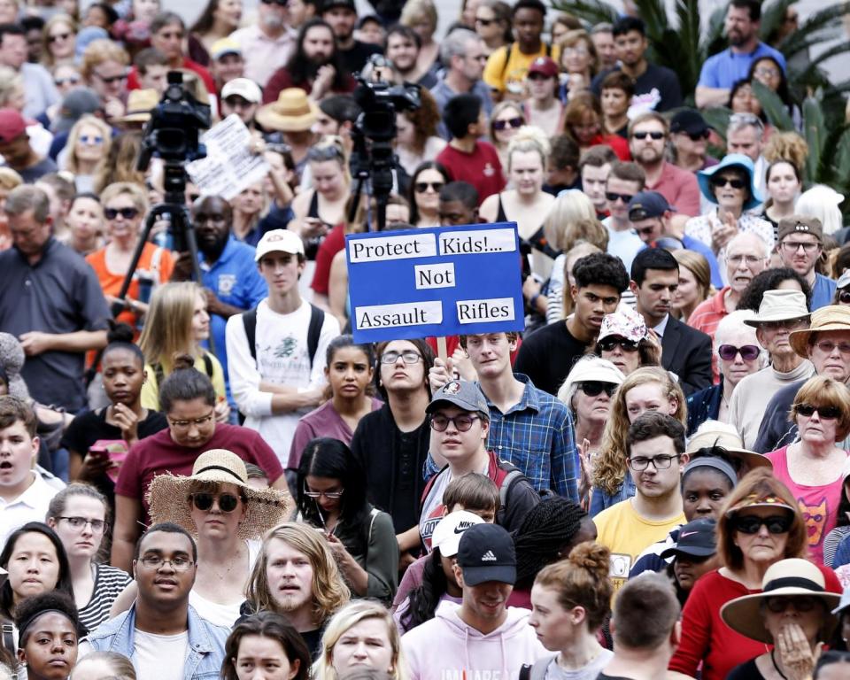 Activists and students from Marjory Stoneman Douglas High School attend a rally at the Florida State Capitol building to address gun control on February 21, 2018 in Tallahassee (Getty Images)